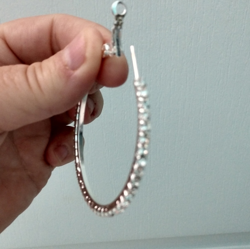 Large silver cz hoops earrings